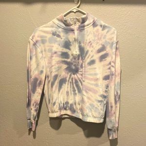 Cropped tie die purple/blue/white sweater half zip